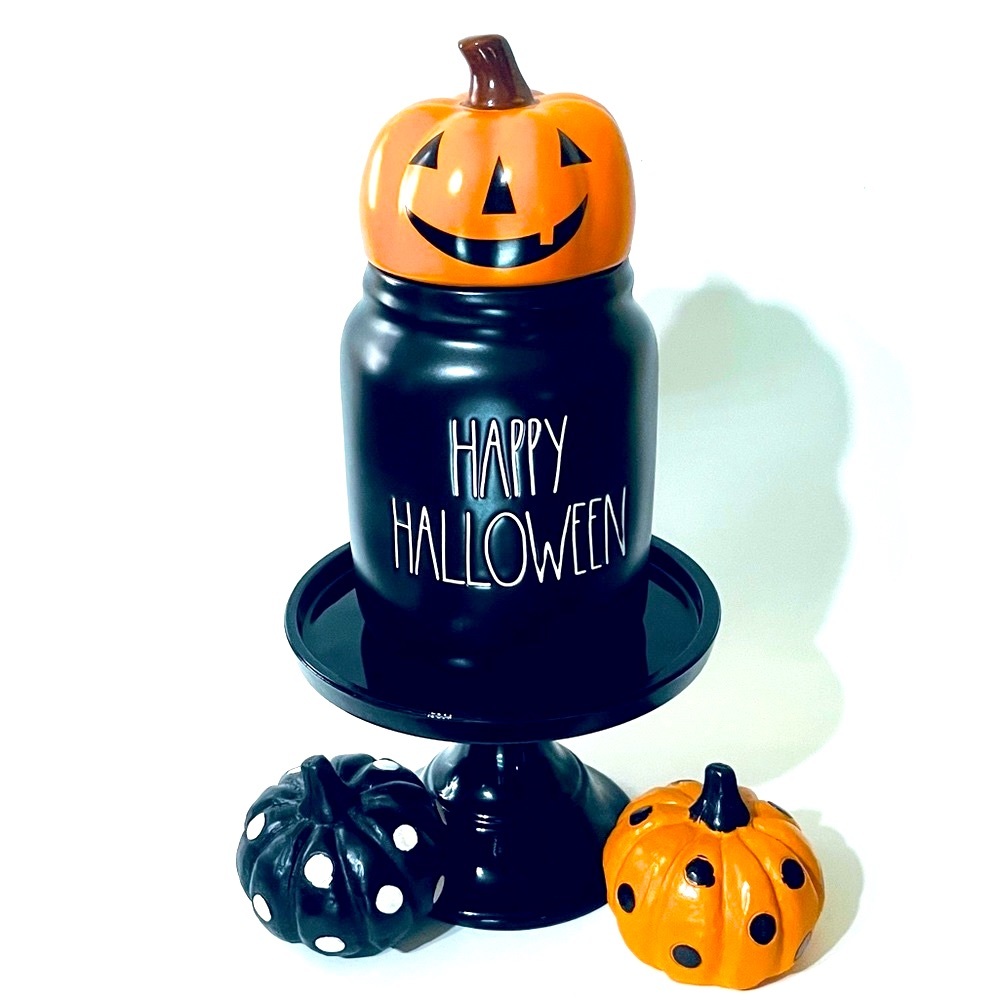 Rae Dunn Halloween “Happy Halloween” Pumpkin top Baby Canister